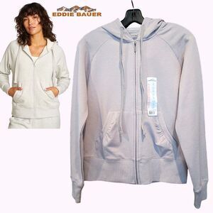 Eddie Bauer NWT Zip Gathered Pockets Hoodie Jacket S | Romantic Casual Luxe